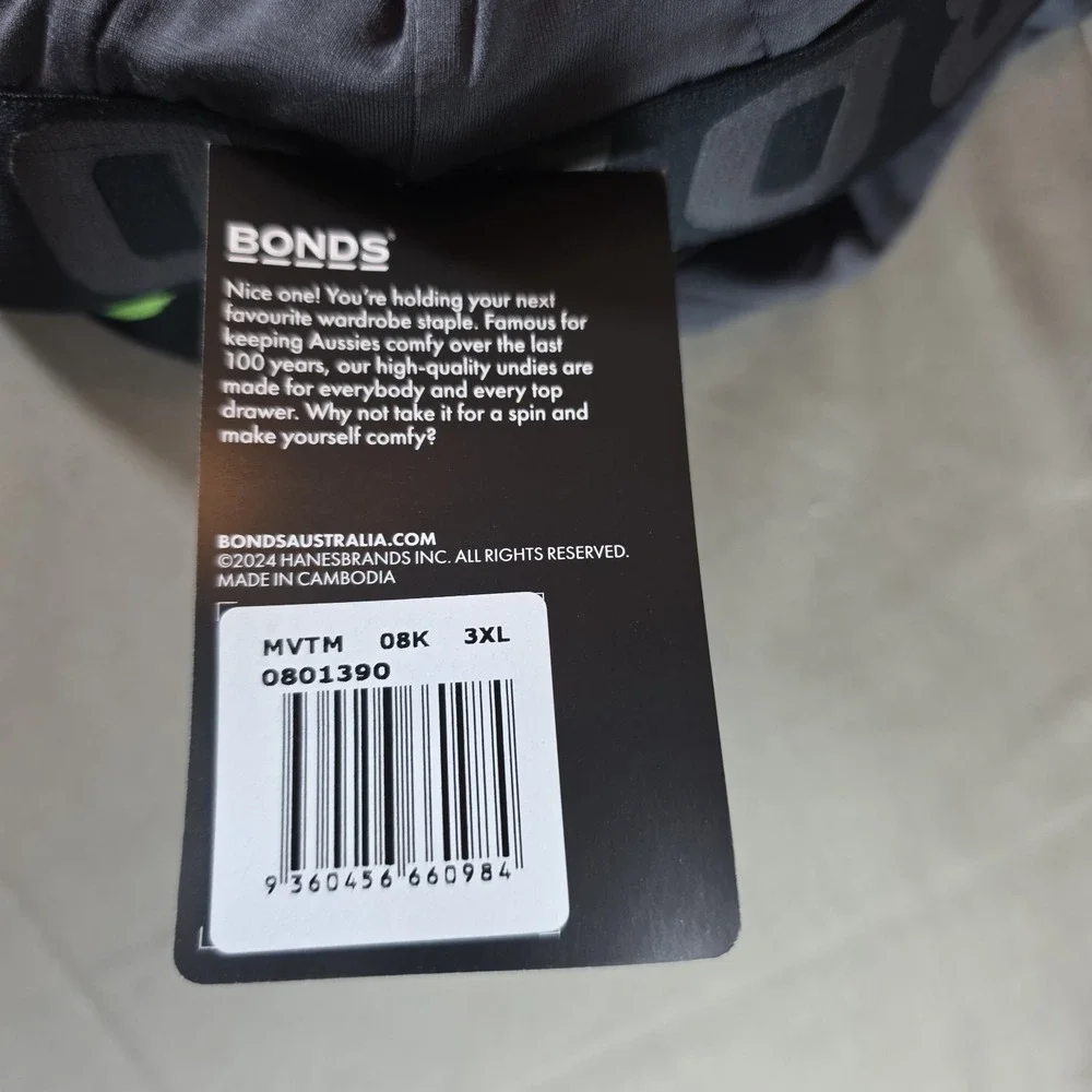 Bonds Underwear Anti-Chafing Boxer 3XL 3 Pack La Femme Nikita/Black & Green